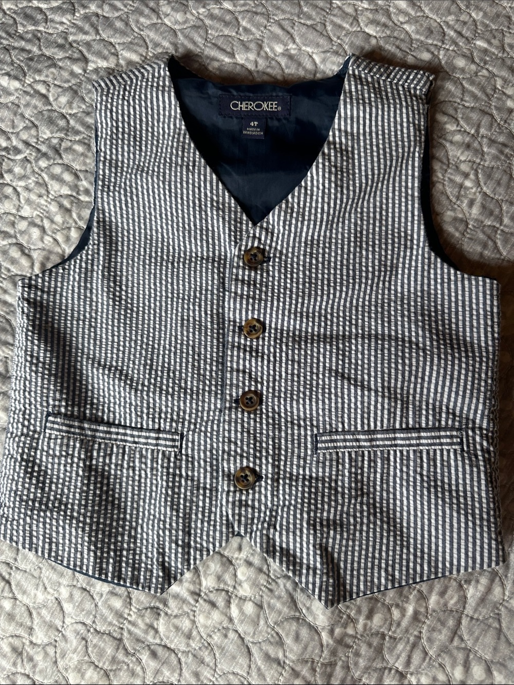Cherokee kids Navy and White Seersucker Vest